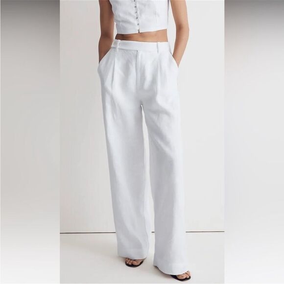 Madewell NWT Harlow Wide-Leg Pant in 100% Linen Size 00 in Eyelet White - Picture 1 of 10